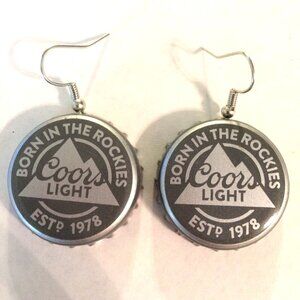 Coors Light Beer Bottle Cap Earrings Collectible Artisan Upcycled Fashion